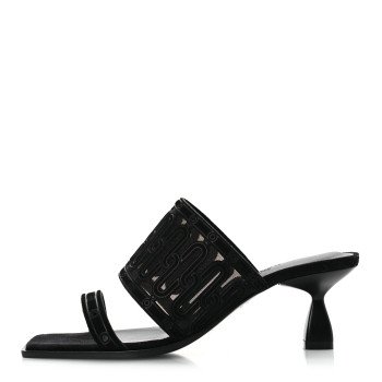 HERMES Suede Goatskin Mesh Joia 55 Mule Sandals 36 Black