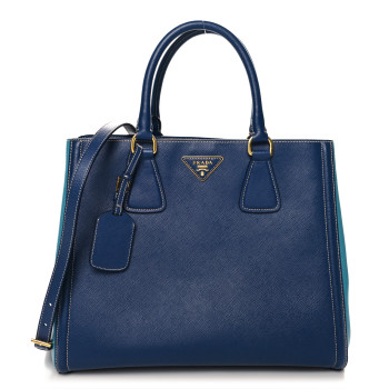 PRADA Saffiano Lux Medium Bi-Color Tote Bluette Turchese