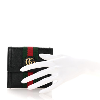 GUCCI Textured Calfskin Web Ophidia French Flap Wallet Black