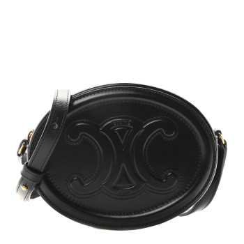 CELINE Smooth Calfskin Cuir Small Triomphe Oval Crossbody Purse Black