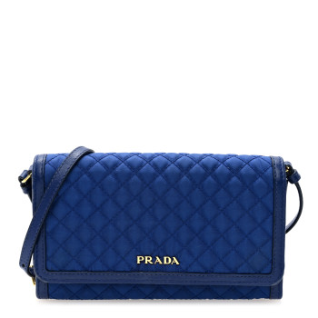 PRADA Tessuto Quilted Mini Crossbody Wallet Bleuette