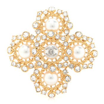 CHANEL Pearl Crystal CC-Casino Brooch Gold