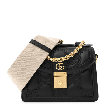 GUCCI Calfskin GG Matelasse Mini Top Handle Shoulder Bag Black