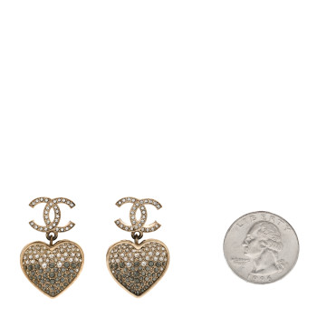 CHANEL Crystal CC Resin Heart Drop Earrings Black Gold
