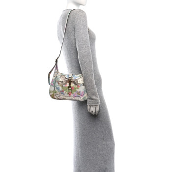 GUCCI New Shangai Calfskin Tiger Savanah Small Jackie 1961 Hobo Chalky White Multicolor