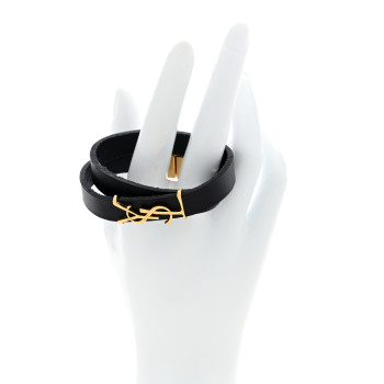 SAINT LAURENT Calfskin Opyum Double Wrap Bracelet Black