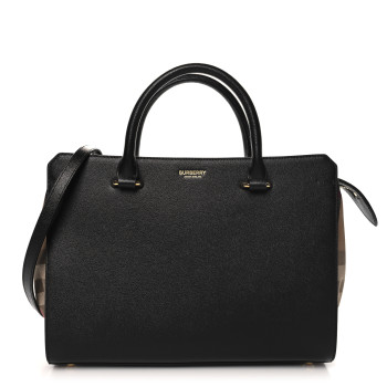 BURBERRY Calfskin Mega Check Small Banwell Tote Black