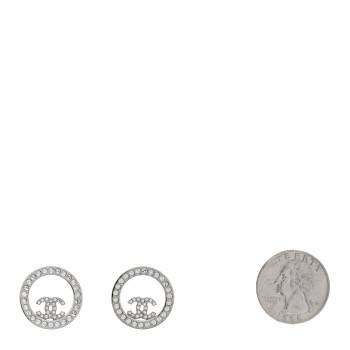 CHANEL Crystal CC Round Earrings Silver