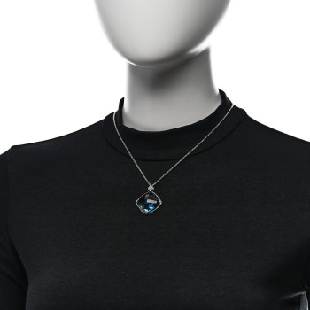 DAVID YURMAN Sterling Silver Diamond Blue Topaz 20mm Cushion on Point Drop Pendant Necklace