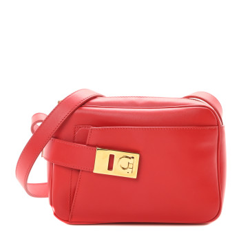 SALVATORE FERRAGAMO Calfskin Gancio Small Archive Camera Case Flame Red