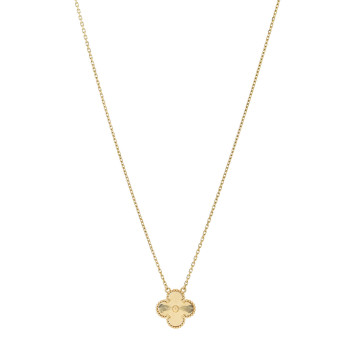 VAN CLEEF & ARPELS 18K Yellow Gold Guilloche Vintage Alhambra Pendant Necklace