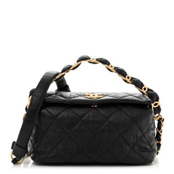 CHANEL Crumpled Lambskin Quilted Small CC Links Shoulder Bag Black