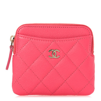 CHANEL Caviar Quilted Zip Card Holder Wallet Pink