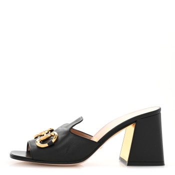 GUCCI Nappa Horsebit 75mm Slide Sandals 37.5 Black