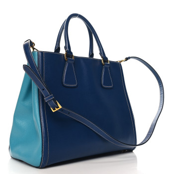 PRADA Saffiano Lux Medium Bi-Color Tote Bluette Turchese