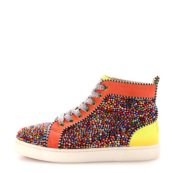 CHRISTIAN LOUBOUTIN Patent Suede Crystal Embellished Orlato Flat Sneakers 37 Multicolor