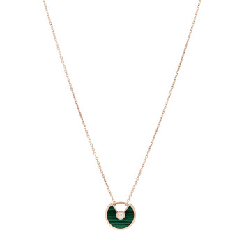 CARTIER 18K Pink Gold Diamond Malachite XS Amulette de Cartier Pendant Necklace