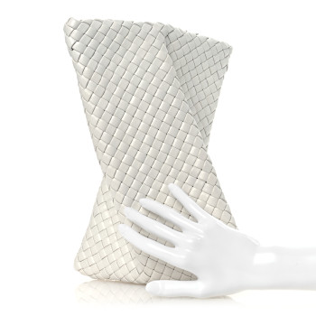 BOTTEGA VENETA Nappa Intrecciato Crisscross Clutch Chalk