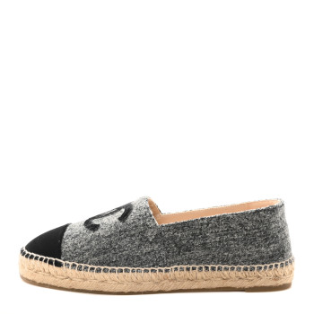 CHANEL Wool Velvet CC Espadrilles 40 Grey Black