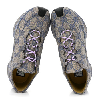 GUCCI Ultralight Plume Calfskin Monogram Printed Womens Gucci Run Sneakers 40 Beige Blue