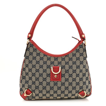 GUCCI Monogram Medium Abbey D Ring Hobo Navy Red