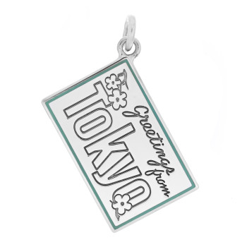 TIFFANY Sterling Silver Enamel Tokyo Postcard Charm Blue