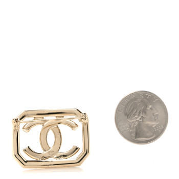 CHANEL Pearl Crystal CC Square Brooch Gold