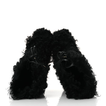 CHANEL Shearling Sheepskin High Boots 38 Black