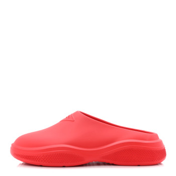 PRADA Soft Mellow Rubber Embossed Mens Triangle Logo Mules 41 Rosso