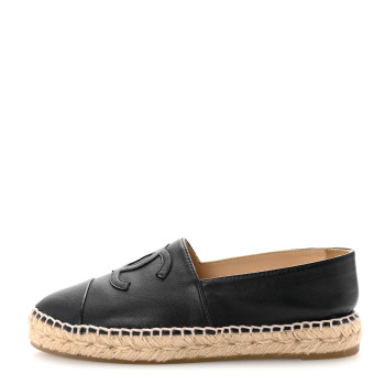 CHANEL Lambskin CC Espadrilles 37 Black