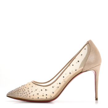 CHRISTIAN LOUBOUTIN Suede Lame Crystal Strass Follies 85 Pumps 40 Light Silk