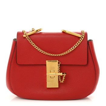 CHLOE Grained Lambskin Mini Drew Shoulder Bag Plaid Red