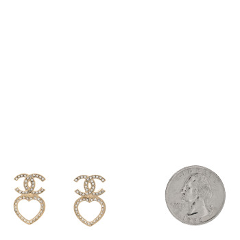 CHANEL Metal Crystal CC Heart Drop Earrings Gold