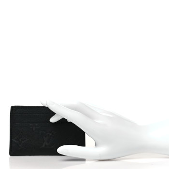LOUIS VUITTON Calfskin Monogram Shadow Double Card Holder Black