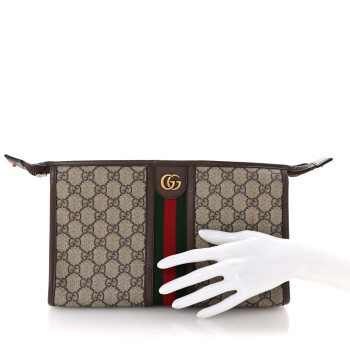 GUCCI GG Supreme Monogram Web Ophidia GG Toiletry Case Beige New Acero