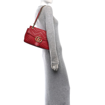 GUCCI Calfskin Matelasse Medium GG Marmont Shoulder Bag Hibiscus Red