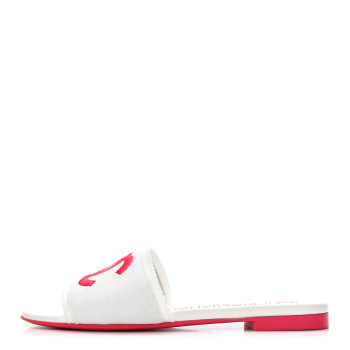 CHANEL Jersey Knit CC Mules 39 White Fuchsia