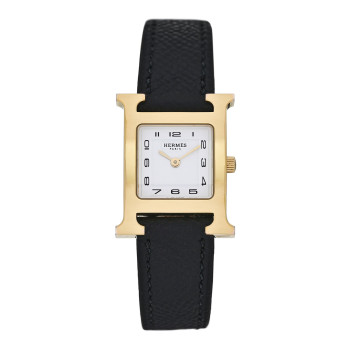 HERMES Stainless Steel Epsom 21mm Heure H Hour Quartz Watch Noir
