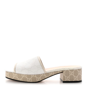 GUCCI GG Supreme Monogram Malaga Kid Platform Mule Sandals 40 White Mystic White