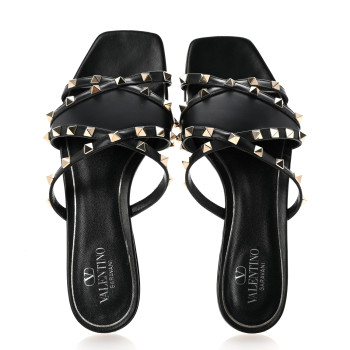 VALENTINO GARAVANI Calfskin Rockstud Slide Sandals 39 Black
