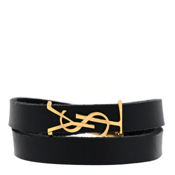 SAINT LAURENT Calfskin Opyum Double Wrap Bracelet Black