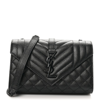 SAINT LAURENT Grain De Poudre Textured Mixed Matelasse Triquilt Small Monogram Monochrome Satchel Black
