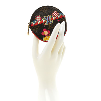 LOUIS VUITTON Monogram 2020 Christmas Animation Bumper Cars Round Coin Purse Coquelicot