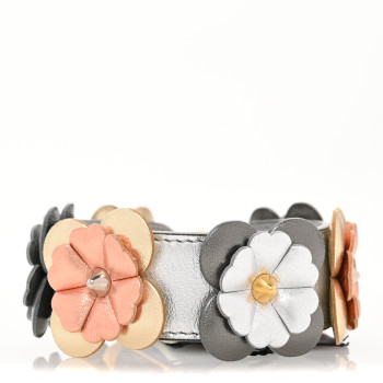 FENDI Vitello Catalan Mirror Flowerland Studded Mini Strap You Argento Multicolor