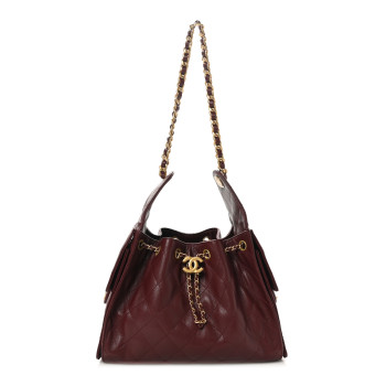 CHANEL Caviar Quilted Small Chanel 25 Handbag Burgundy