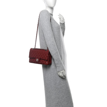 CHANEL Caviar Quilted Medium Double Flap Dark Red