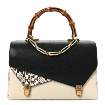 GUCCI Calfskin Snakeskin Medium Ottilia Top Handle Bag  White Black