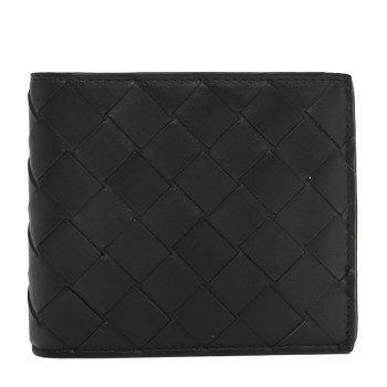 BOTTEGA VENETA Nappa Intrecciato Bi-Fold Wallet Black Parakeet