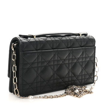 CHRISTIAN DIOR Lambskin Lady Dior Top Handle Clutch Black