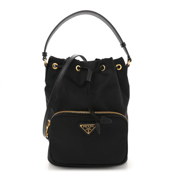 PRADA Saffiano Tessuto Nylon Mini Bucket Crossbody Bag Black